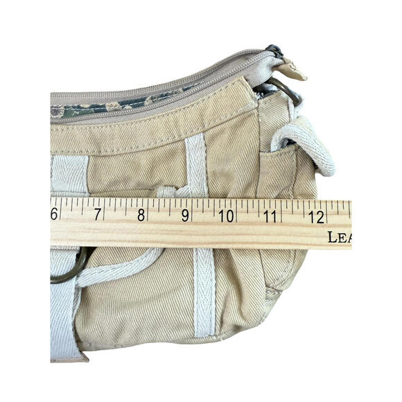 Levi's Shoulder Bag Womens Medium Beige Canvas Floral Lined Zip Cotton Purse - Picture 8 of 9